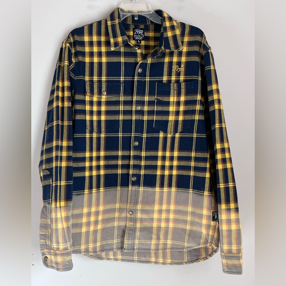 PRPS $228 Men's Plaid Flannel Button Down Shirt Size Large Snap Button‎